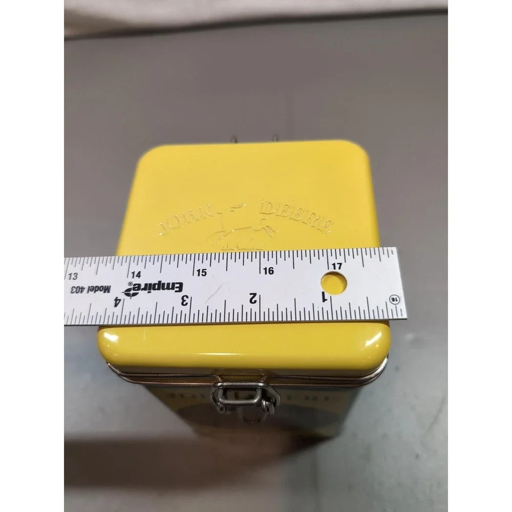 John Deere Metal Tin Box Collectible Storage Latch Lid Green Yellow 7.5 inch